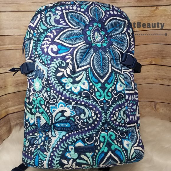 Vera Bradley Handbags - Vera Bradley Essential Expandable LG Quilted Blue Island Medallion Backpack New